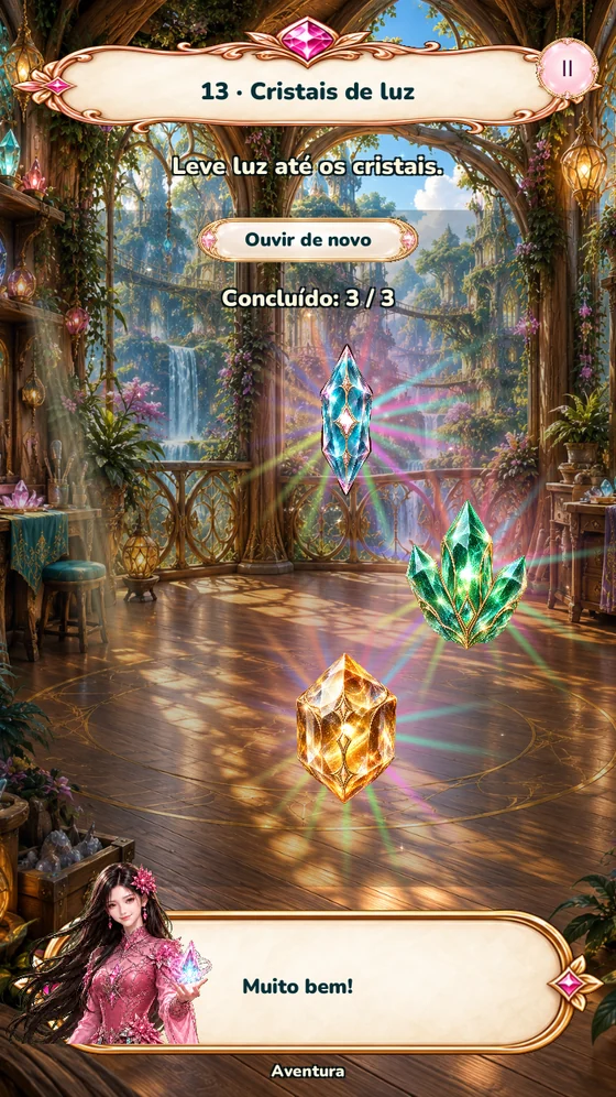 Take the light to the crystals and watch what each one answers with.